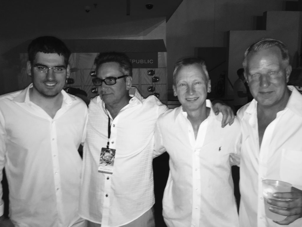 Enjoying the White party with Mike Roscoe and Erich Gail