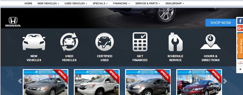 Example of Dealer Website with Multiple CTAs